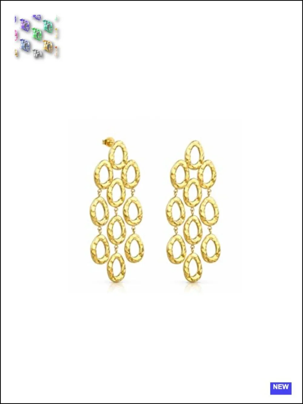 18K Gold Plated Statement Hammered Chandelier Dangle Earrings, Long Drop